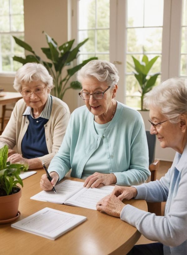 a green working space with laptop, notes, plants, computer